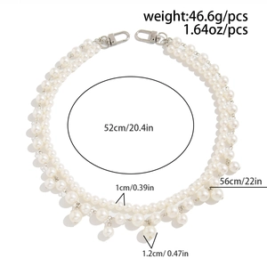Detailed view of double-layer faux pearl jeans chain with size specs and lobster clasps