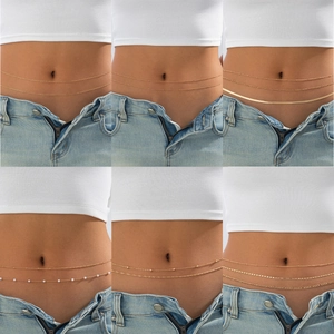 Women's Fashion Simple Layered Metal Waist Chain Gold Silver Snake Bone Chain Body Chain Artificial Pearl Belt Jewelry