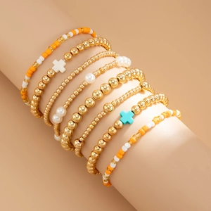 Détails de l'ensemble de 7 bracelets bohèmes avec croix et perles d'imitation