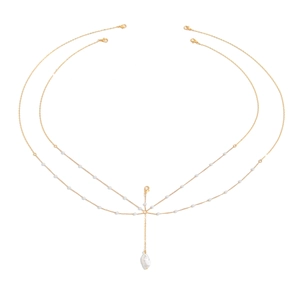Πολυεπίπεδη χρυσή αλυσίδα σώματος με λευκά μαργαριτάρια και μπαρόκ μενταγιόν