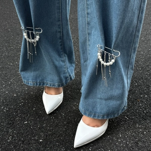 Épingles de sûreté à perles et chaînes à franges métalliques pour décorer les jeans