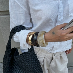 Retro translucent resin bangles with irregular polygon design and gold metal accents