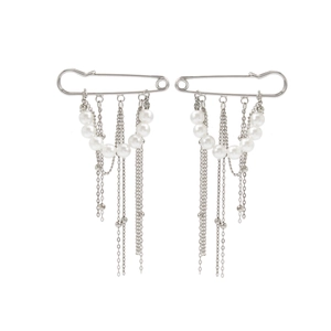 Bijoux d'épingle en argent avec glands de perles et franges de chaîne pour vêtements