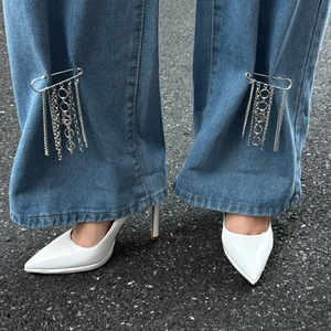 Star tassel safety pin accessory for jeans in silver metal punk style for streetwear