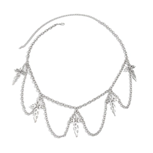 Silver spiderweb butterfly body chain with flame cross tassels in gothic punk style