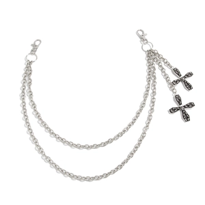 Punk multi-layer silver pants chain with gothic skull and cross pendants for hip hop style