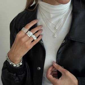 Minimalist Layered Necklace For Women Elegant Alloy Artificial Pearl Pendant Square Heart Crystal Multi Layer Fine Chain Ring Jewelry