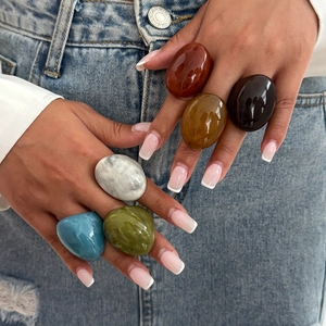 Vintage Maillard Style Resin Rings For Women Minimalist Chunky Marble Tortoiseshell Pattern Geometric Finger Ring Jewelry