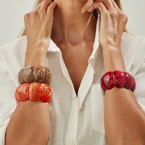 Retro marble texture resin elastic wide bracelets set with geometric pattern for women