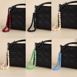 Ins Style Marble Acrylic Beaded Bag Charm Keychain For Women Fashion Acrylic Bead Bag Chain Accessory Commuter Handbag Ornament