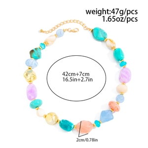 Detailed view of colorful resin beads and gold-tone CCB accents with size measurements