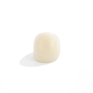 Macro shot of minimalist milky white resin ring with smooth polished pebble texture