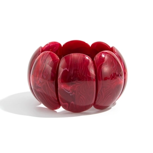 Fashionable red marble resin petal bracelet with elastic beaded design for women