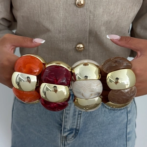 Chunky resin marble bangle set with gold-plated CCB拼接 components for women