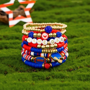 Colorful Game Day football bracelet set with soft clay beads and golden charms