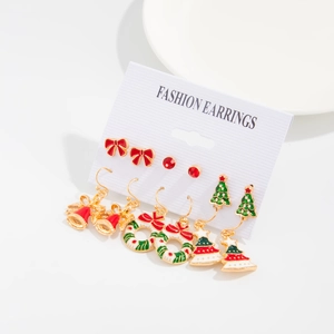 Detail of 6-pair Christmas earring set with bells, wreaths and festive trees