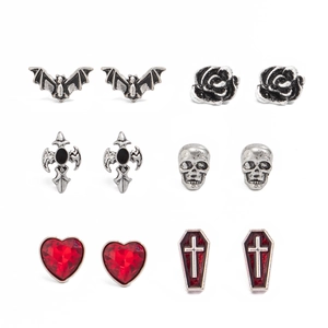 Gotisches Halloween-Ohrring-Set mit Totenkopf Kreuz Fledermaus und Kürbis-Designs