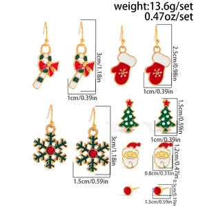 Detailed size chart showing dimensions for the 6-pair Christmas themed earring set