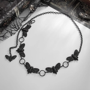 Détail de la chaîne de taille gothique noire avec pendentifs papillon crâne et glands