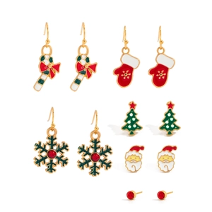 Detailed set of 6 pairs of festive Christmas earrings with Santa and snowflake charms