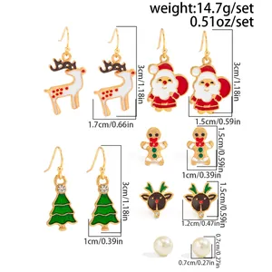Detailed size chart for Christmas earrings set showing dimensions in cm and inches