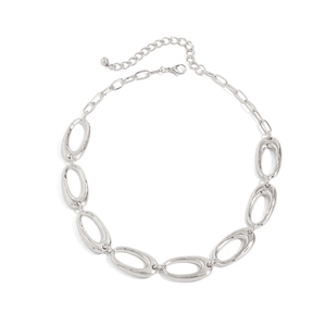 Silberne grobe Gliederkette mit minimalistischem, mehrlagigem, ovalem hohlem Anhänger