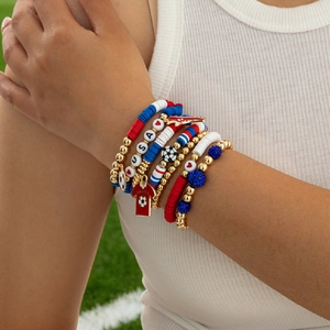 Soccer themed multi-layer beaded bracelet set with USA charms and colorful clay beads