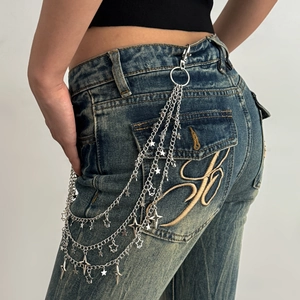 Gelaagde zilveren broekketting met sterhangers en metalen schakels voor hiphopstijl