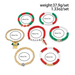 Detailed set of 7 soccer theme bracelets with acrylic beads and sport jersey charms