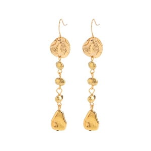 Boucles d'oreilles longues dorées martelées irrégulières avec texture de métal liquide