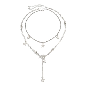 Silver star pendant necklaces with OT buckle closure and minimalist layered design