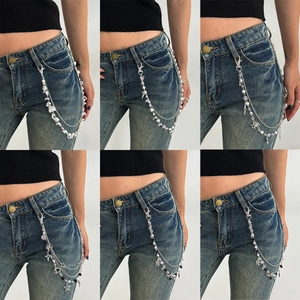 Punk Y2K Multi-layer Alloy Metal Pants Chain Star Heart Artificial Pearl Pendant Waist Belt Chain Hip Hop Jewelry For Women