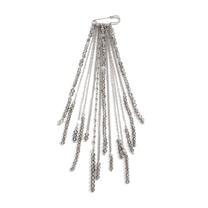 Fashion star tassel chain brooch with grey translucent beads on a silver safety pin