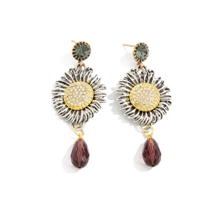 Orecchini bohémien con petali d'argento vintage e pietre preziose in resina colorata