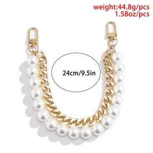 Golden curb chain with white imitation pearls and lobster clasps for luxury handbags