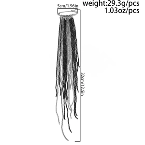 Detailed size specifications for the beaded fringe tassel brooch with measurement labels