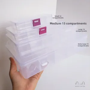 Transparent plastic storage box organizer with removable compartments for small beads
