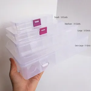 Transparent plastic storage boxes set in four sizes for jewelry and bead organization
