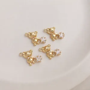 Pendentifs ours en plaqué or 14K avec zircon en étoile pour la création de bijoux DIY
