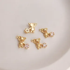Pendentifs ours mignon plaqués or 14K avec étoiles en zircon pour création de bijoux