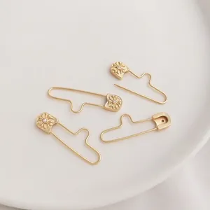 Vintage 14K Gold Plated Copper Safety Pin Brooch U-Shaped Pendant Converter With Zircon Geometric DIY Jewelry For Women