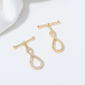 Golden 14K gold-filled infinity symbol toggle clasp with pave zircon for DIY jewelry