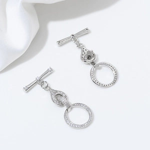Silver infinity OT toggle clasp with micro-paved cubic zirconia for jewelry making
