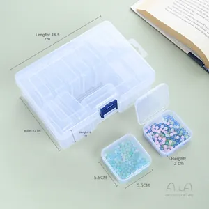 Detailed view of clear plastic organizer box with individual 5.5x5.5x2cm small containers