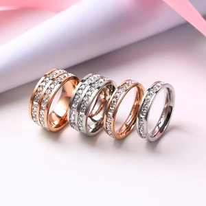 Orecchini in Acciaio Inossidabile a Doppia Fila di Strass Quadrati per Donna Oro Rosa Argento Anello Eternity Gioielli da Coppia