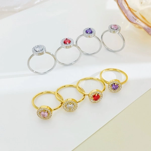 Elegant Titanium Steel Zirconia Halo Ring For Women Vacuum Plated Geometric Circular Finger Ring Fashion Jewelry Accessory