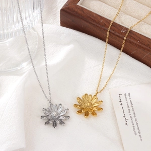 Titanium Steel Daisy Pendant Necklace For Women Gold Platinum Plated Floral Sunflower Clavicle Chain Daily Fashion Jewelry