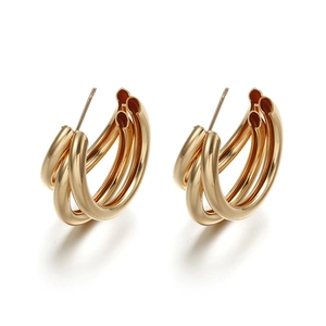 Elegant gold-tone S925 silver needle triple-layered C-shaped stud hoop earrings