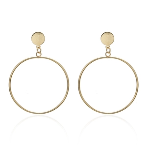 Minimalist gold oversized circular hoop earrings with small stud disks for women