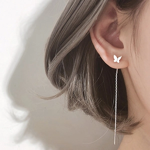 Elegant silver butterfly long tassel earrings featuring delicate chain drops for women